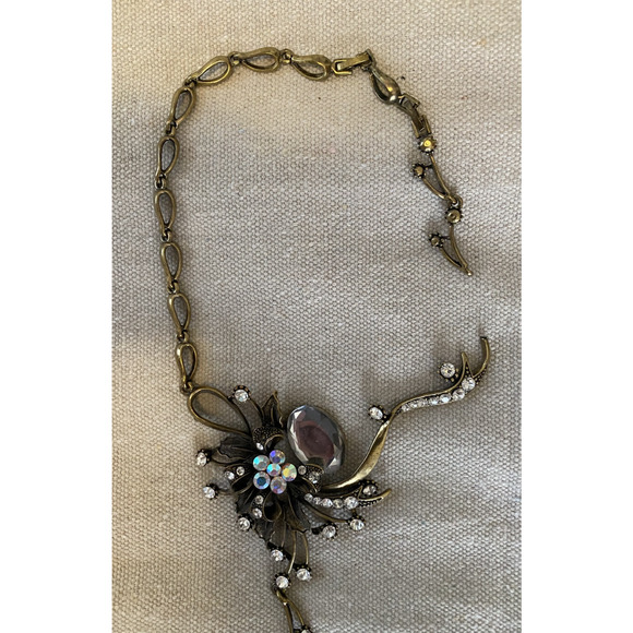 Vtg Flower Pendant Necklace Large Gold Tone Floral Costume Jewelry -Needs Repair - Picture 7 of 11